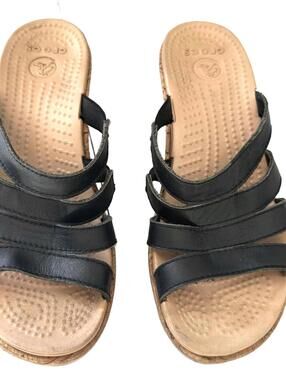 Crocs Women's Black A-Leight Cork Heel Strappy Slide Slip-On- Size 5